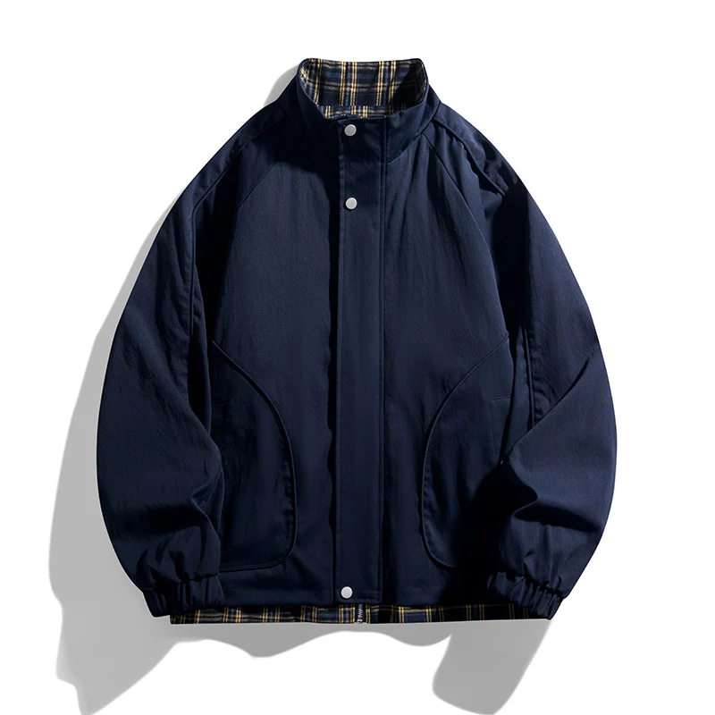 Herren Leichte Oversized Harrington-Jacke mit Karofutter, Raglanärmeln und elastischen Bündchen Nord Taschen