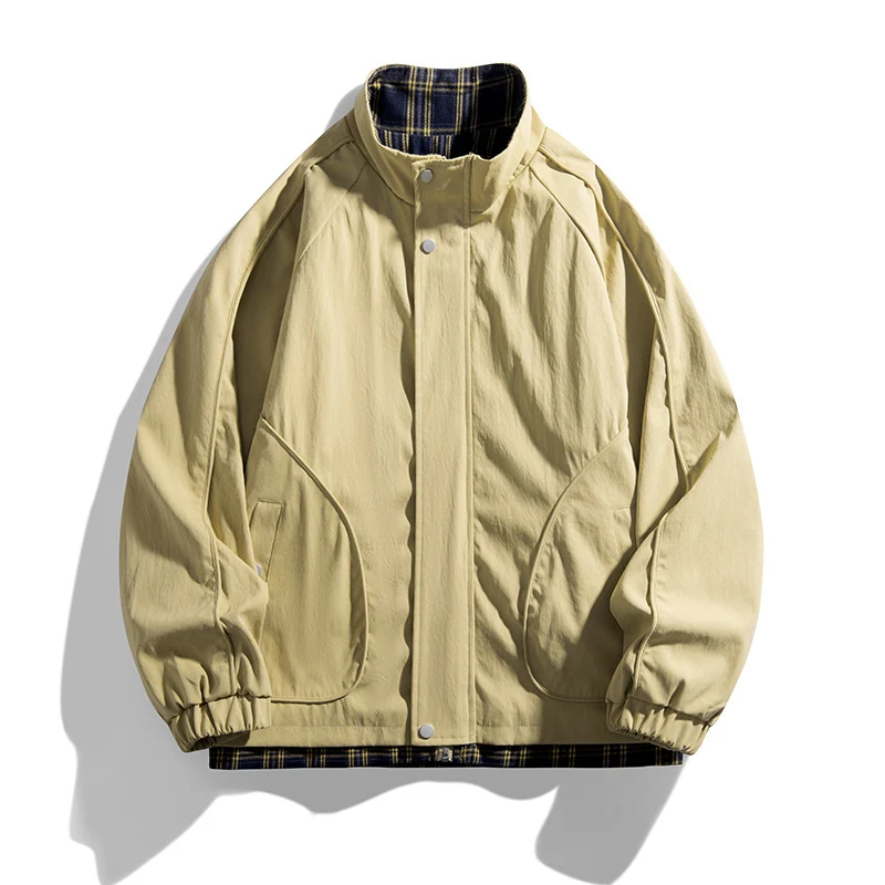 Herren Leichte Oversized Harrington-Jacke mit Karofutter, Raglanärmeln und elastischen Bündchen Nord Taschen