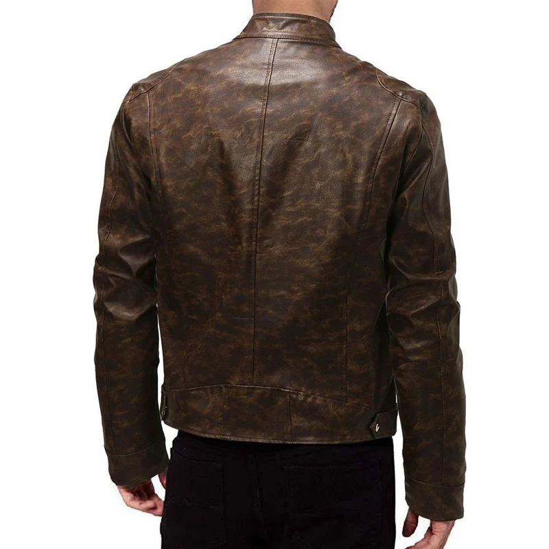 Herren Lederjacke im Vintage‑Look mit Stehkragen und Reißverschluss-Details Nord Taschen