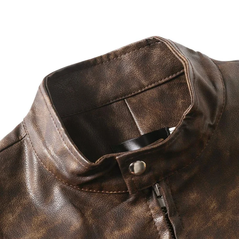 Herren Lederjacke im Vintage‑Look mit Stehkragen und Reißverschluss-Details Nord Taschen