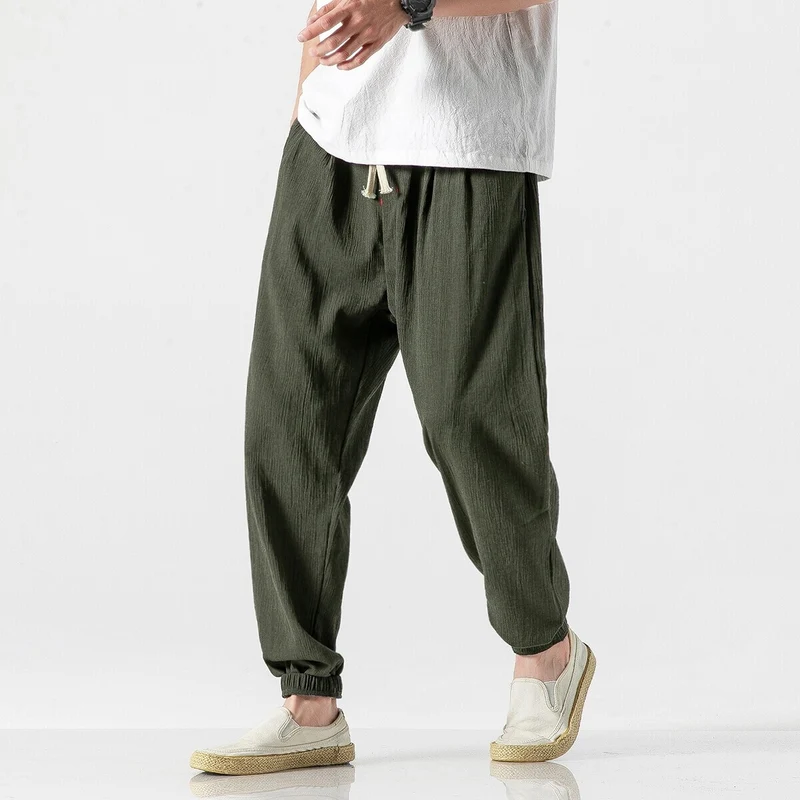 Herren Lässige Leinenmix-Jogginghose mit Tunnelzug, geripptem Strukturstoff und elastischen Bündchen Nord Taschen