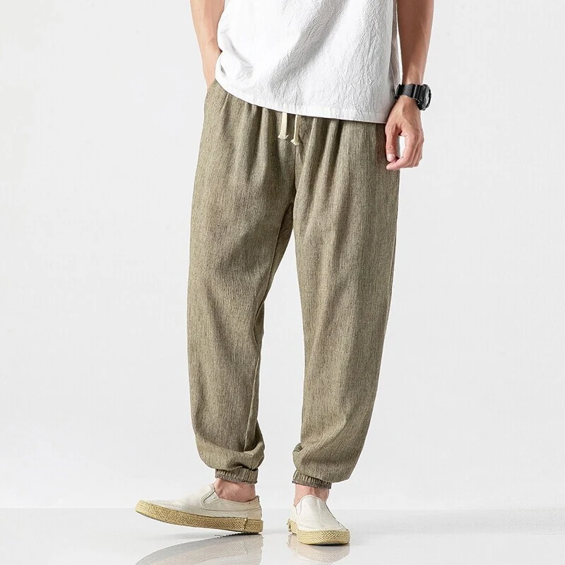Herren Lässige Leinenmix-Jogginghose mit Tunnelzug, geripptem Strukturstoff und elastischen Bündchen Nord Taschen