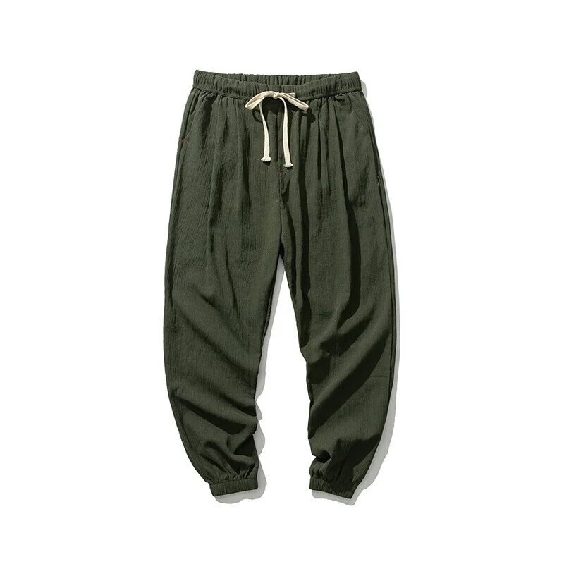 Herren Lässige Leinenmix-Jogginghose mit Tunnelzug, geripptem Strukturstoff und elastischen Bündchen Nord Taschen
