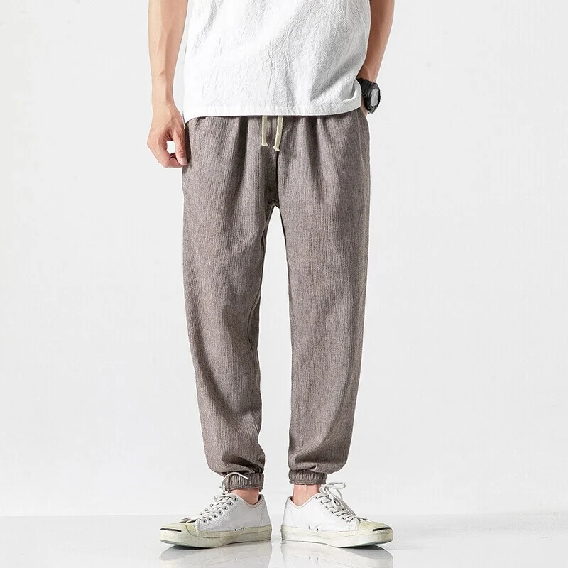 Herren Lässige Leinenmix-Jogginghose mit Tunnelzug, geripptem Strukturstoff und elastischen Bündchen Nord Taschen