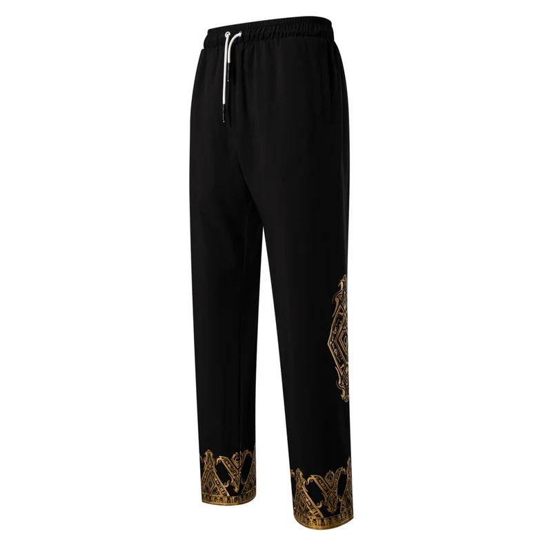 Herren Langes Tunika-Set mit Stehkragen, ägyptischer Goldprint und elastischer Joggerhose Nord Taschen