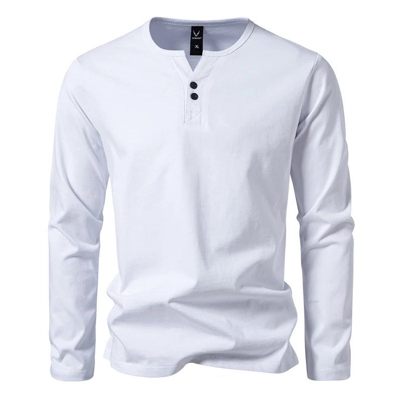 Herren Langes Baumwoll-Henleyshirt mit verdeckter Knopfleiste und körpernaher Passform Nord Taschen