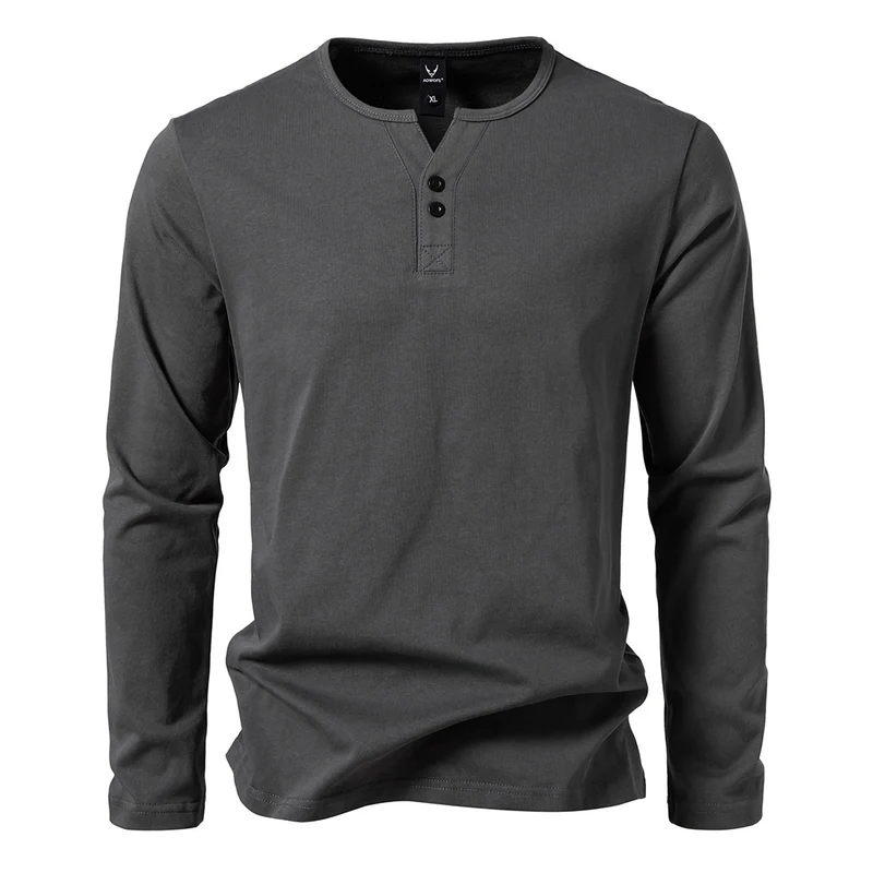 Herren Langes Baumwoll-Henleyshirt mit verdeckter Knopfleiste und körpernaher Passform Nord Taschen