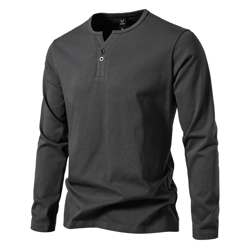Herren Langes Baumwoll-Henleyshirt mit verdeckter Knopfleiste und körpernaher Passform Nord Taschen