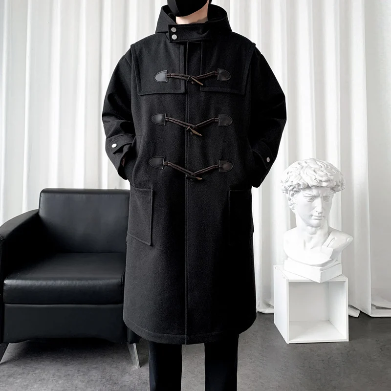 Herren Langer Wollmix Dufflecoat mit Kapuze, Knebelverschlüssen und aufgesetzten Taschen Nord Taschen