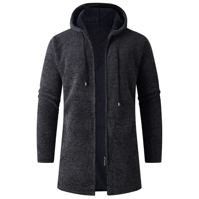 Herren Langer Strick‑Kapuzencardigan mit Teddyfutter und durchgehendem Reißverschluss Nord Taschen