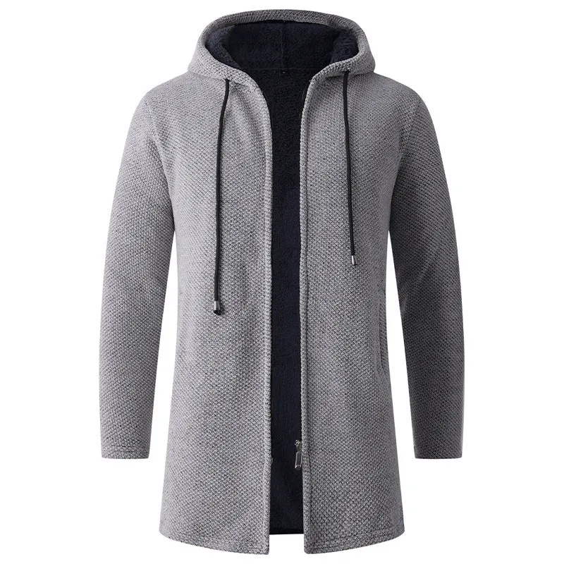 Herren Langer Strick‑Kapuzencardigan mit Teddyfutter und durchgehendem Reißverschluss Nord Taschen