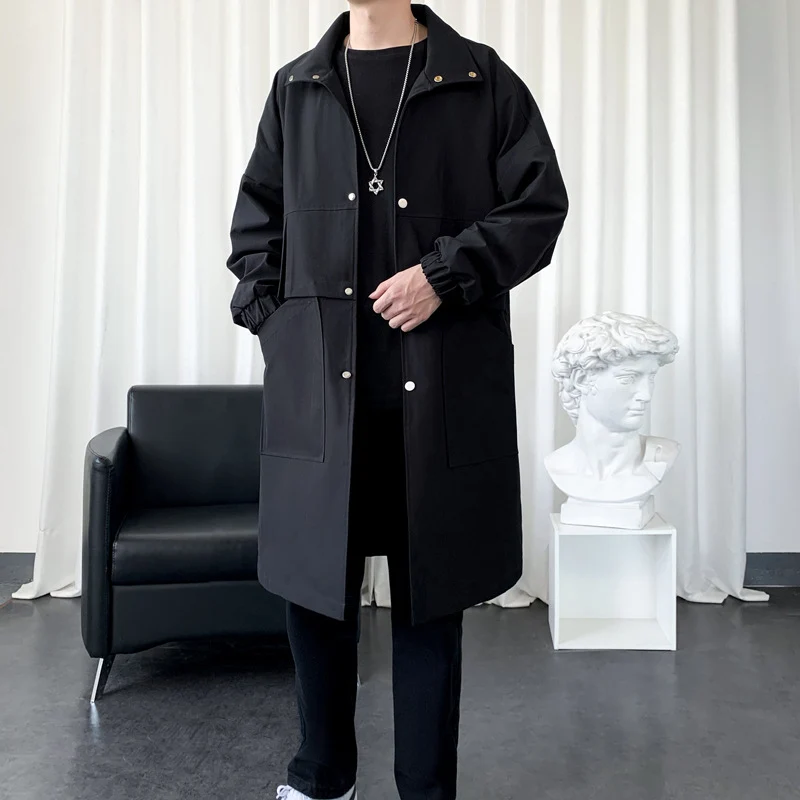 Herren Langer Oversize Utility Mantel mit zweistufiger Front, Druckknopfverschluss und großen Pattentaschen Nord Taschen