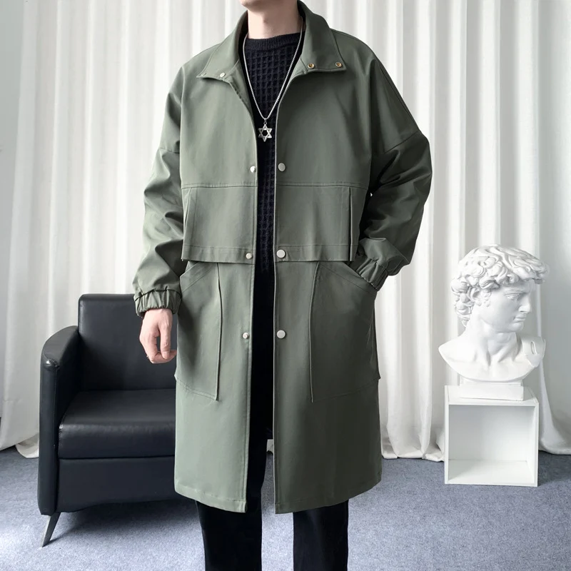 Herren Langer Oversize Utility Mantel mit zweistufiger Front, Druckknopfverschluss und großen Pattentaschen Nord Taschen