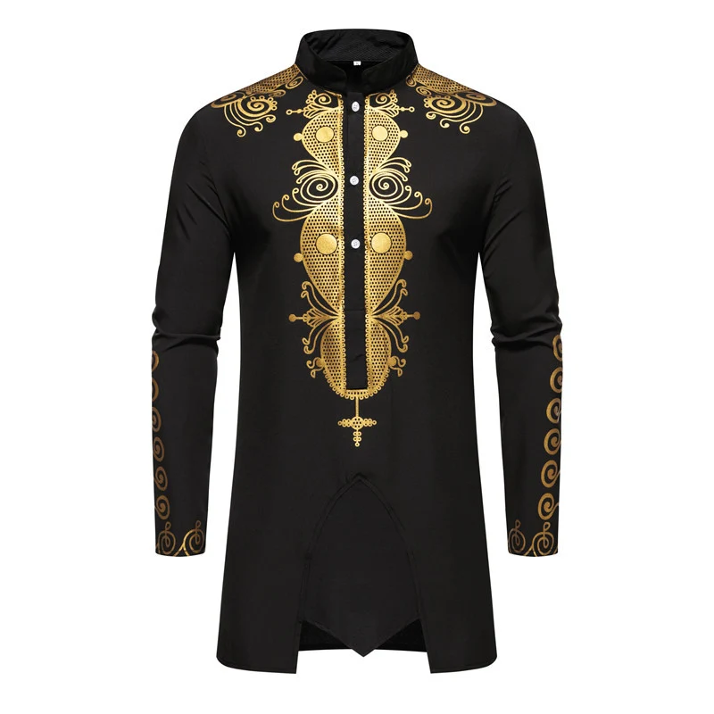 Herren Lange Tunika mit Stehkragen und goldverziertem Ornament Nord Taschen