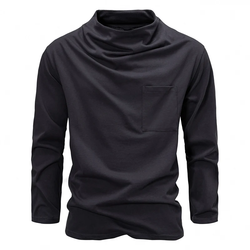 Herren Langarmshirt mit Wasserfallkragen und Brusttasche Nord Taschen
