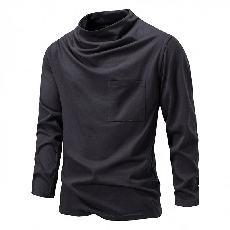 Herren Langarmshirt mit Wasserfallkragen und Brusttasche Nord Taschen