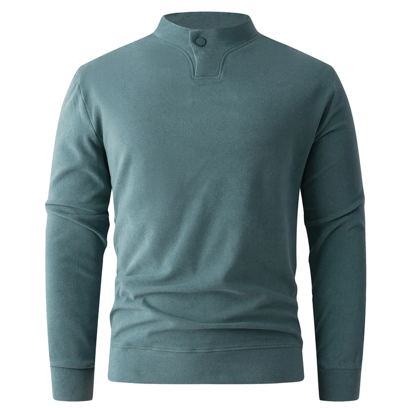 Herren Langarmshirt mit schmalem Stehkragen und Knopfverschluss Nord Taschen