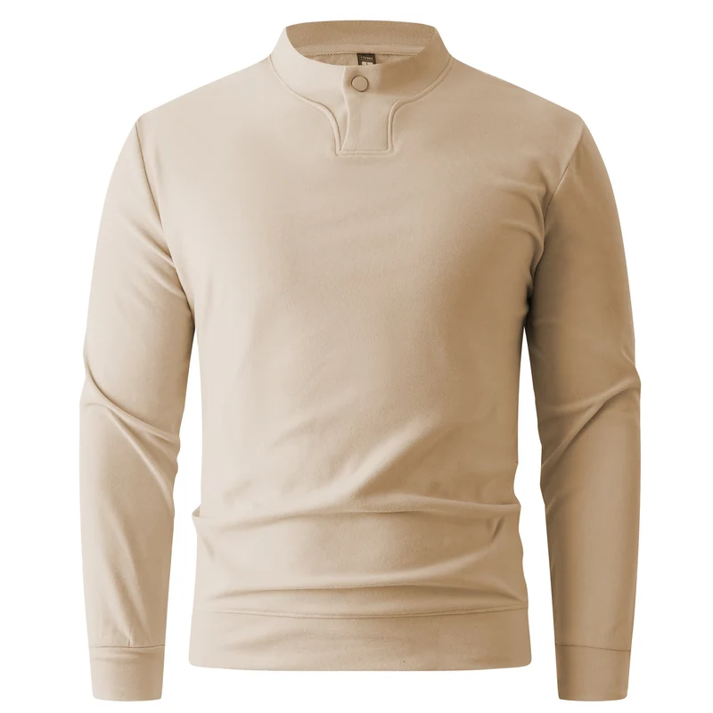 Herren Langarmshirt mit schmalem Stehkragen und Knopfverschluss Nord Taschen