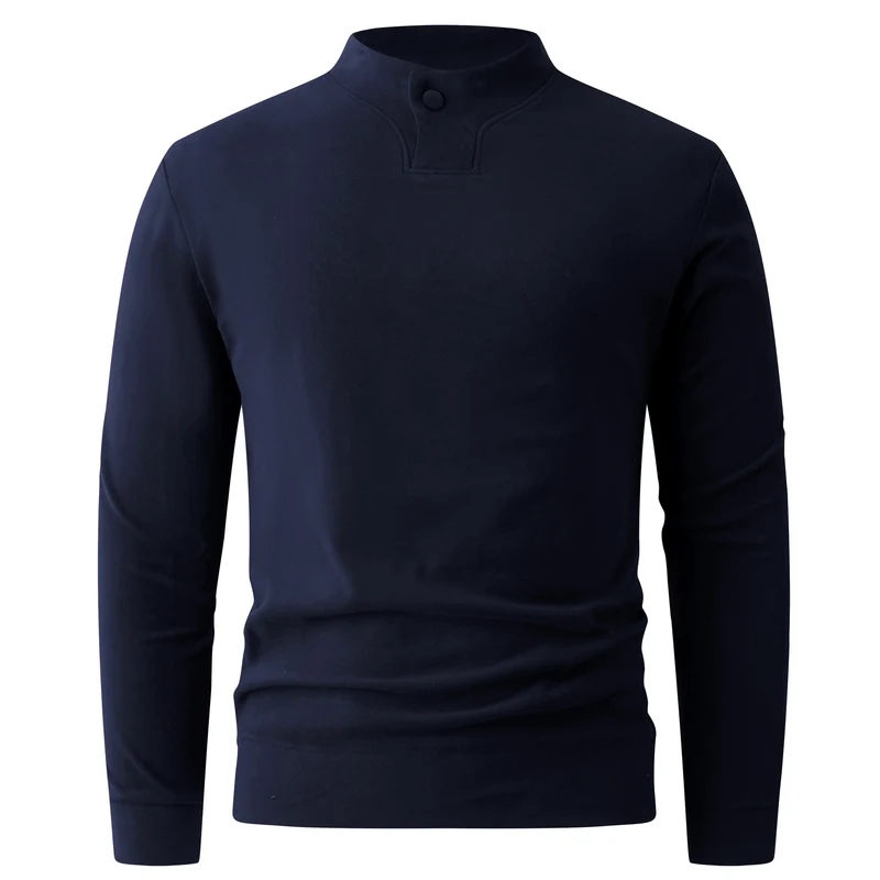 Herren Langarmshirt mit schmalem Stehkragen und Knopfverschluss Nord Taschen