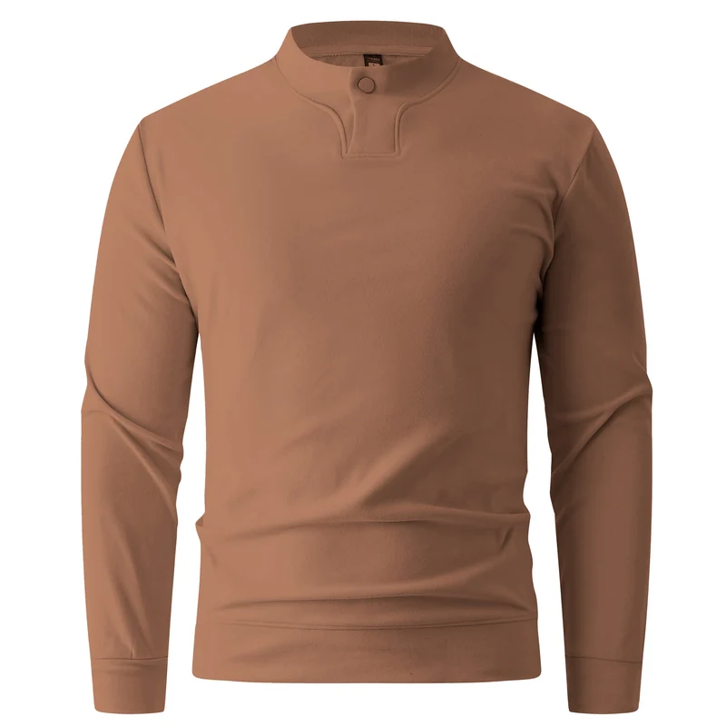 Herren Langarmshirt mit schmalem Stehkragen und Knopfverschluss Nord Taschen
