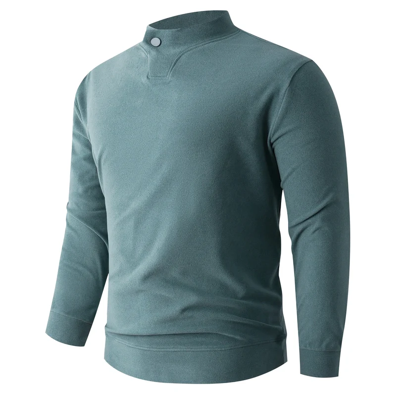 Herren Langarmshirt mit schmalem Stehkragen und Knopfverschluss Nord Taschen