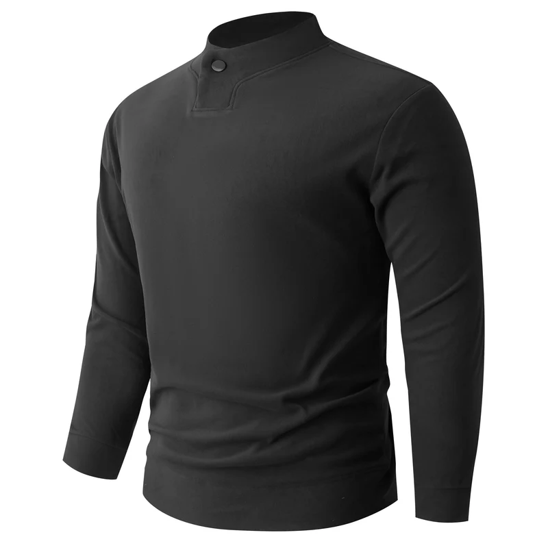 Herren Langarmshirt mit schmalem Stehkragen und Knopfverschluss Nord Taschen