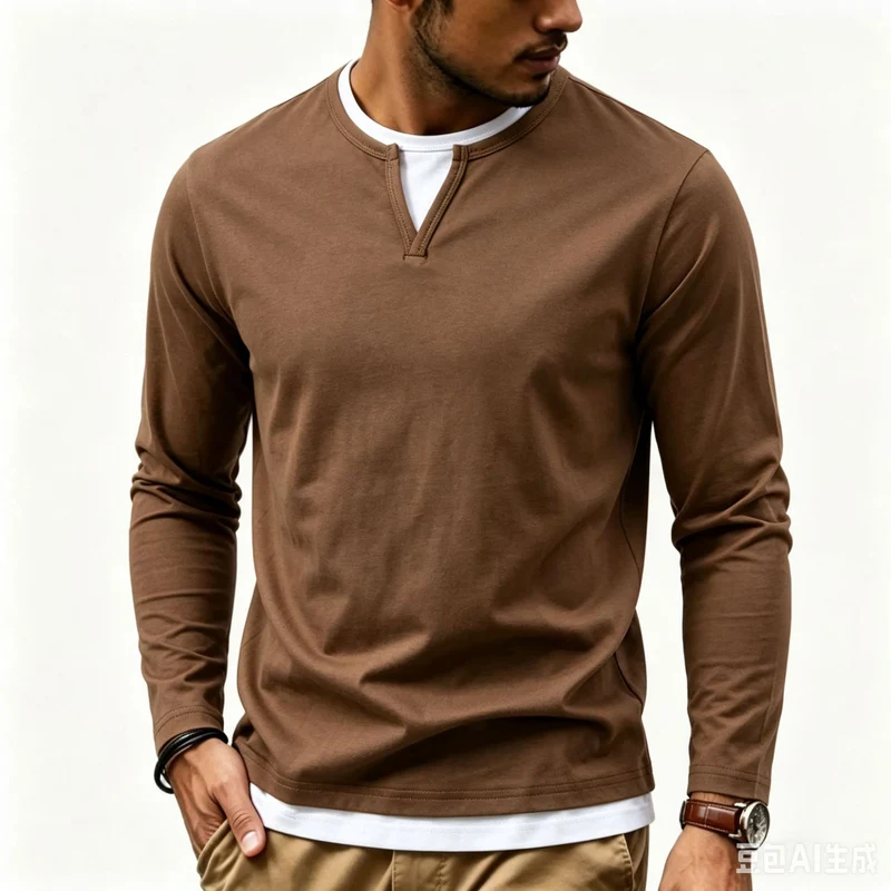 Herren Langarmshirt mit Schlitzkragen und schmaler Komfort-Passform Nord Taschen