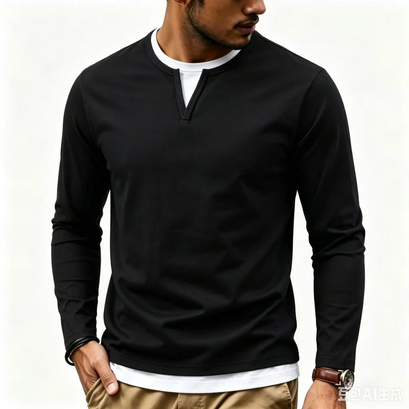 Herren Langarmshirt mit Schlitzkragen und schmaler Komfort-Passform Nord Taschen