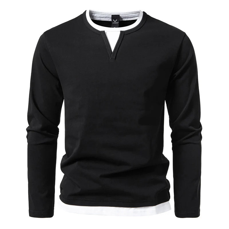 Herren Langarmshirt mit Lagen-Look und markantem Schlitzkragen Nord Taschen