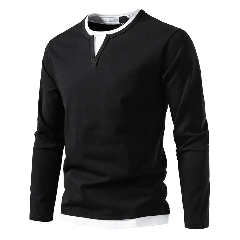 Herren Langarmshirt mit Lagen-Look und markantem Schlitzkragen Nord Taschen