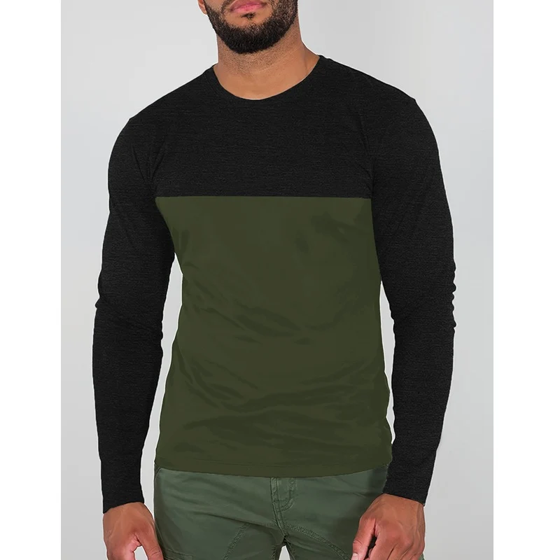 Herren Langarmshirt Colorblock aus Baumwollmix mit Rundhalsausschnitt und körpernaher Passform Nord Taschen