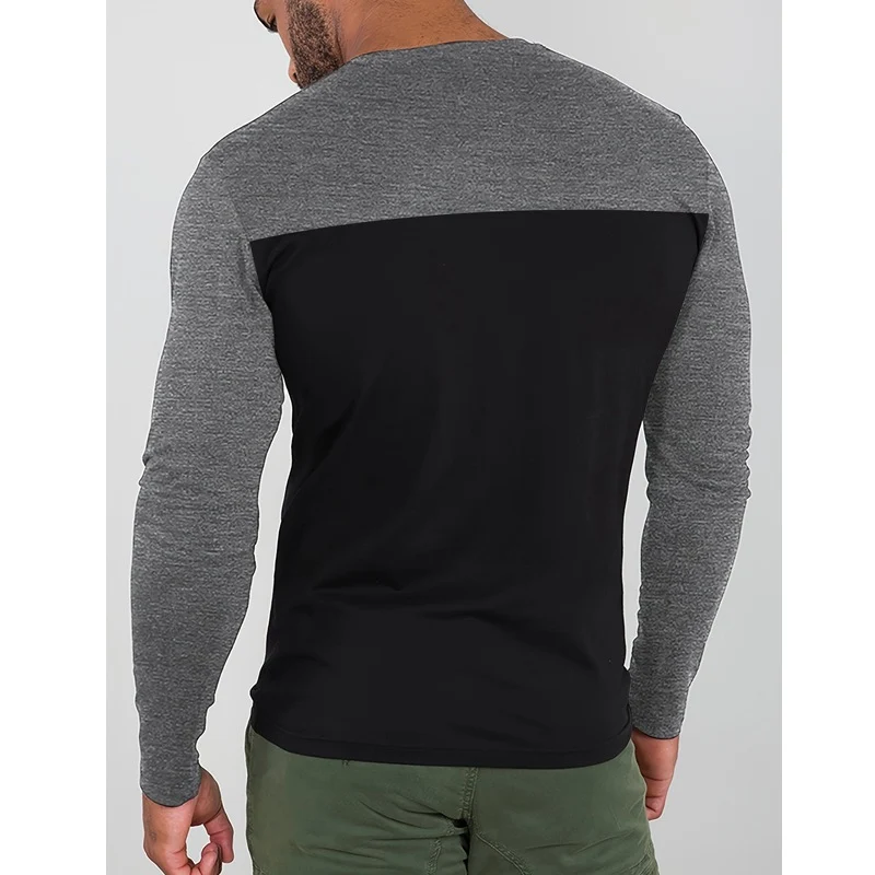 Herren Langarmshirt Colorblock aus Baumwollmix mit Rundhalsausschnitt und körpernaher Passform Nord Taschen