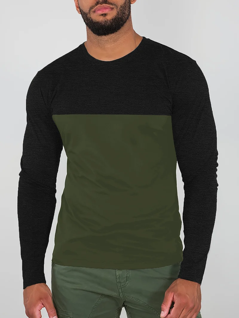 Herren Langarmshirt Colorblock aus Baumwollmix mit Rundhalsausschnitt und körpernaher Passform Nord Taschen