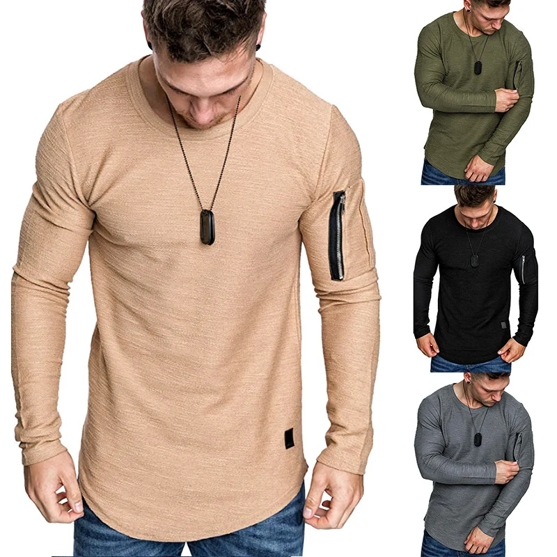 Herren Langärmeliges Struktur-Longsleeve mit Reißverschlusstasche am Oberarm Nord Taschen