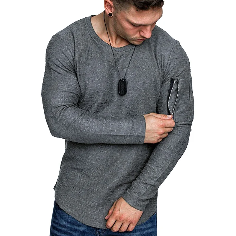 Herren Langärmeliges Struktur-Longsleeve mit Reißverschlusstasche am Oberarm Nord Taschen
