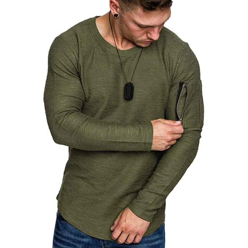 Herren Langärmeliges Struktur-Longsleeve mit Reißverschlusstasche am Oberarm Nord Taschen