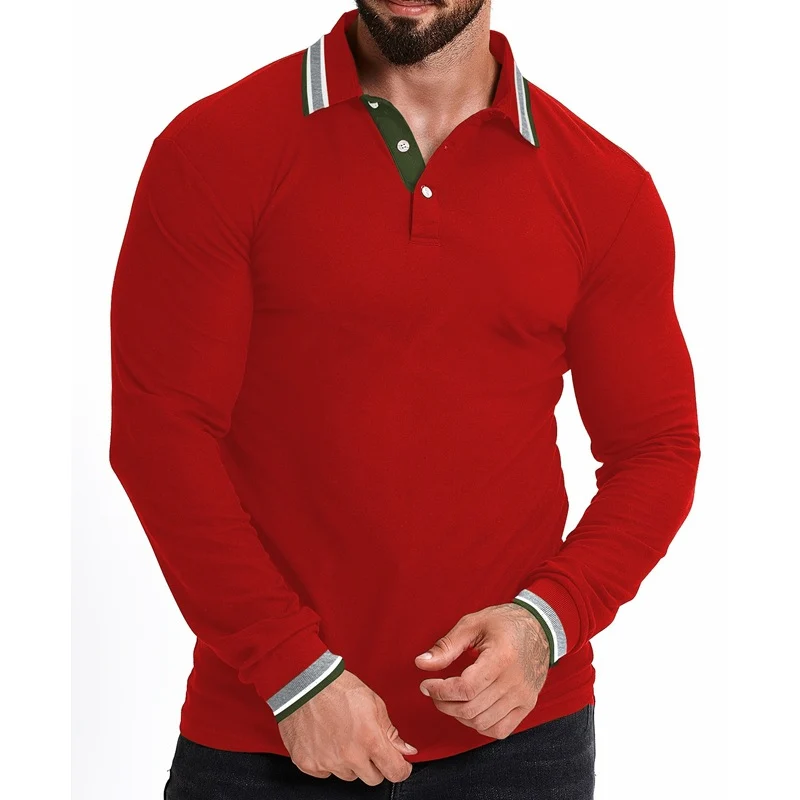 Herren Langarm-Polohemd mit Kontrastkragen und gerippten Bündchen Nord Taschen