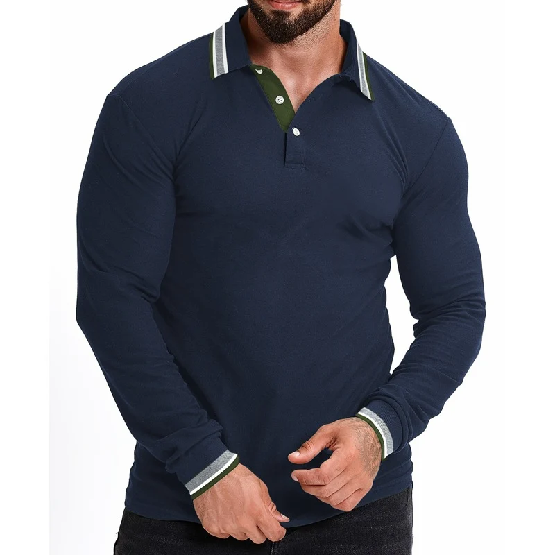 Herren Langarm-Polohemd mit Kontrastkragen und gerippten Bündchen Nord Taschen