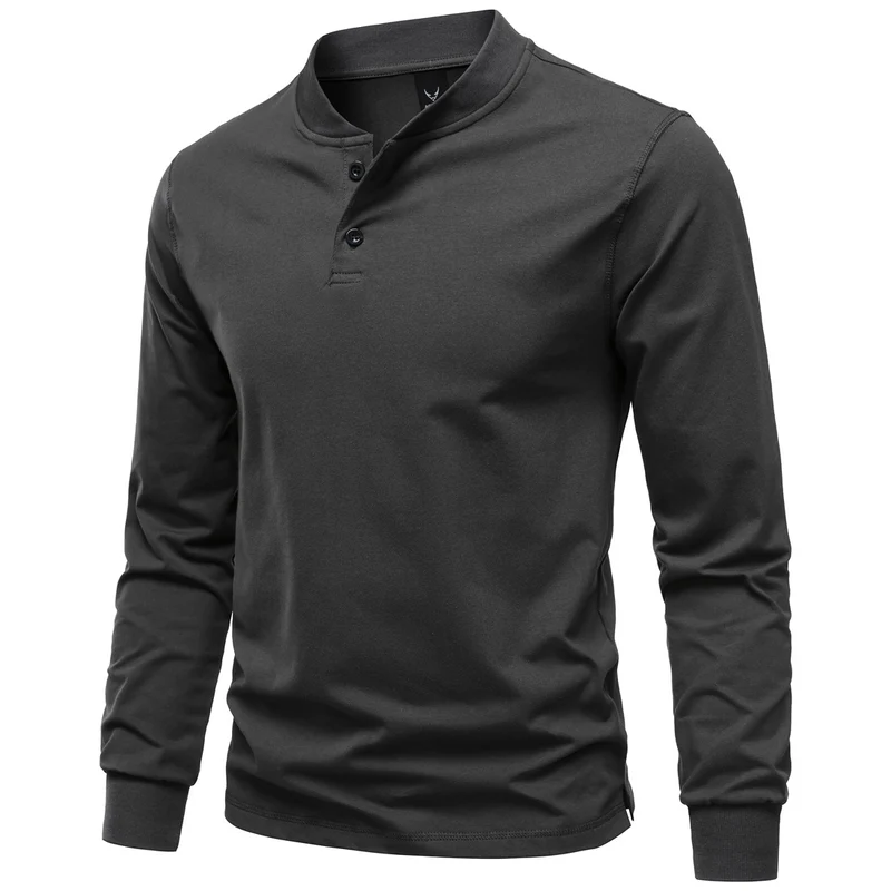 Herren Langarm-Henleyshirt mit Stehkragen und zweifacher Knopfleiste, Slim Fit, Baumwoll-Mix Nord Taschen