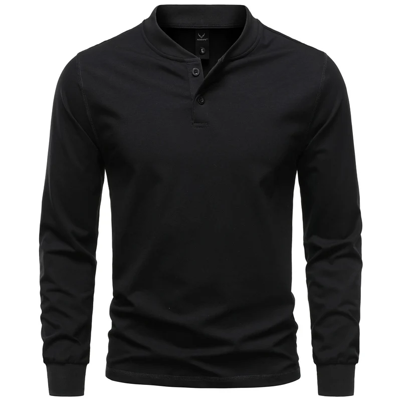 Herren Langarm-Henleyshirt mit Stehkragen und zweifacher Knopfleiste, Slim Fit, Baumwoll-Mix Nord Taschen