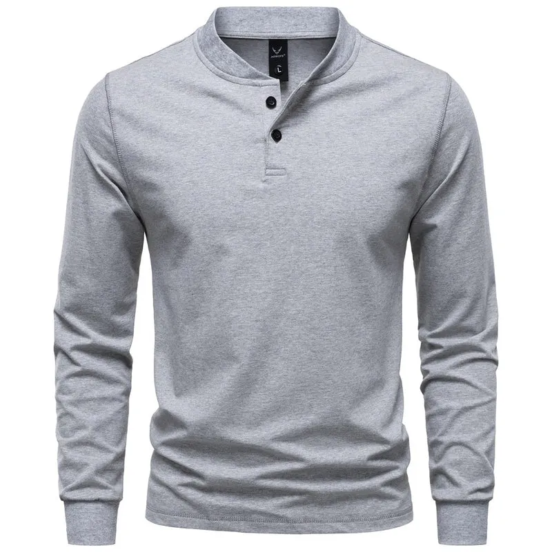 Herren Langarm-Henleyshirt mit Stehkragen und zweifacher Knopfleiste, Slim Fit, Baumwoll-Mix Nord Taschen