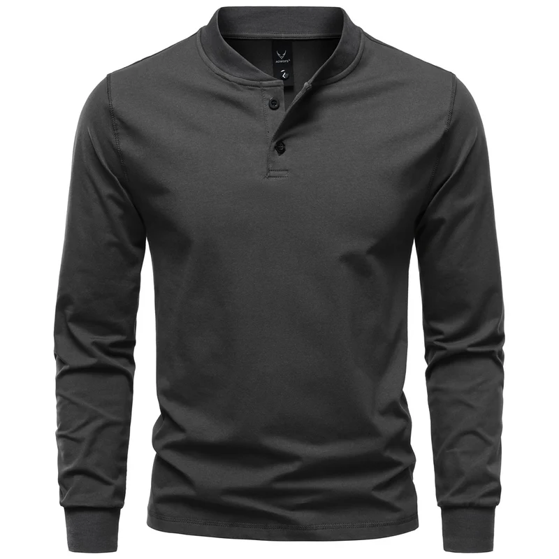 Herren Langarm-Henleyshirt mit Stehkragen und zweifacher Knopfleiste, Slim Fit, Baumwoll-Mix Nord Taschen