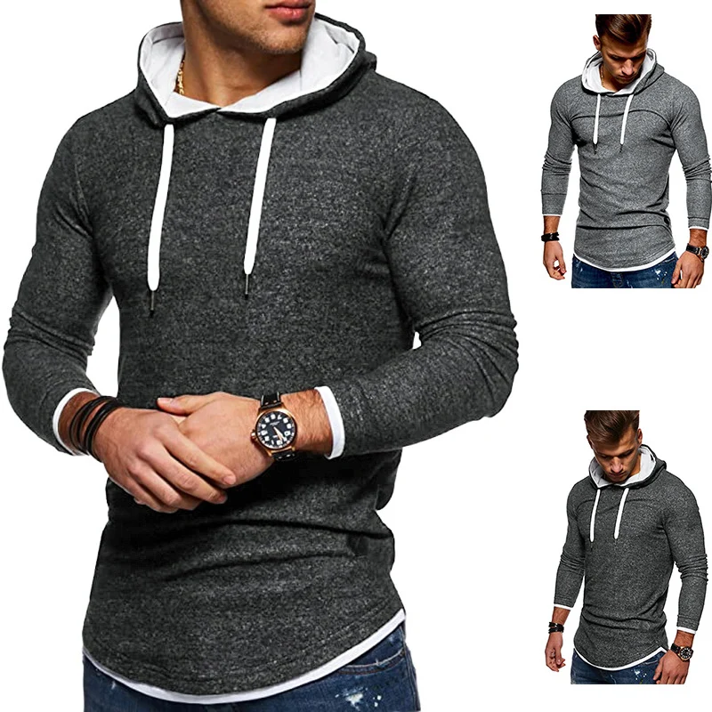Herren Lang geschnittener Kapuzenpullover mit Lagenoptik und Raglanärmeln Nord Taschen