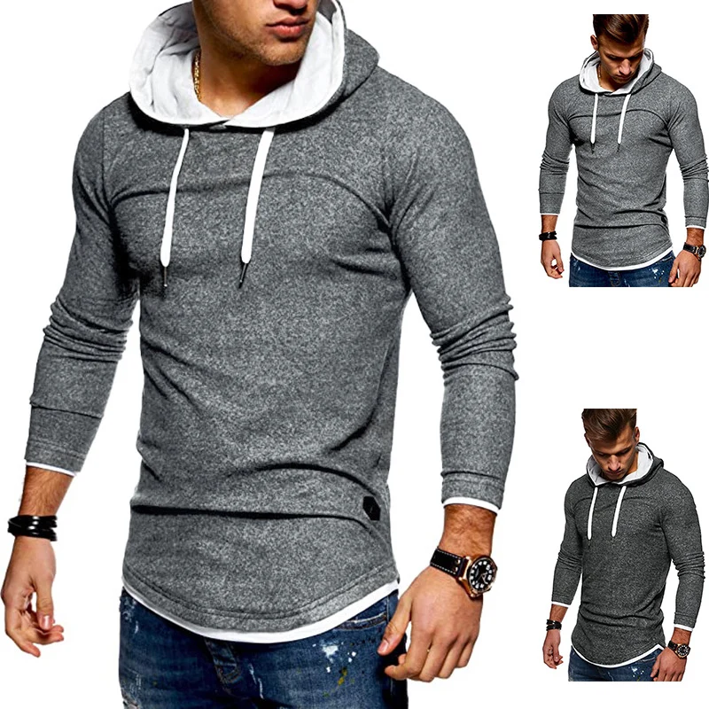 Herren Lang geschnittener Kapuzenpullover mit Lagenoptik und Raglanärmeln Nord Taschen