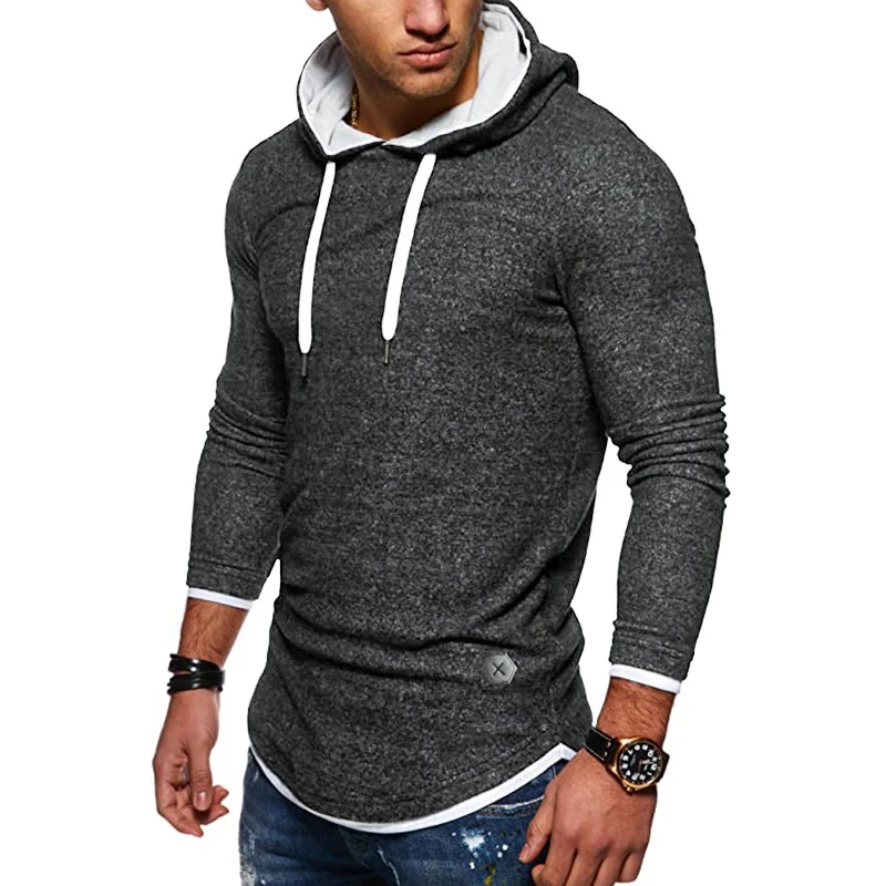 Herren Lang geschnittener Kapuzenpullover mit Lagenoptik und Raglanärmeln Nord Taschen