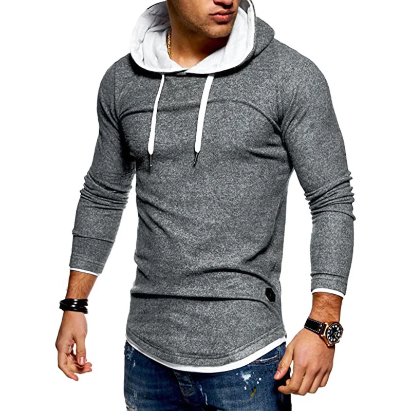 Herren Lang geschnittener Kapuzenpullover mit Lagenoptik und Raglanärmeln Nord Taschen