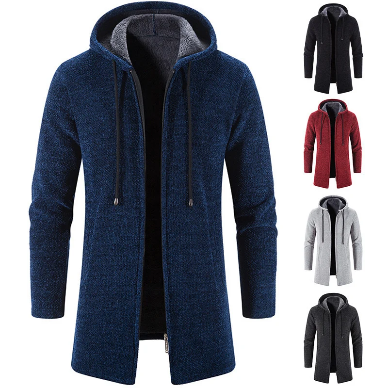 Herren Lang geschnittener Kapuzen‑Strickmantel mit Teddyfutter Nord Taschen