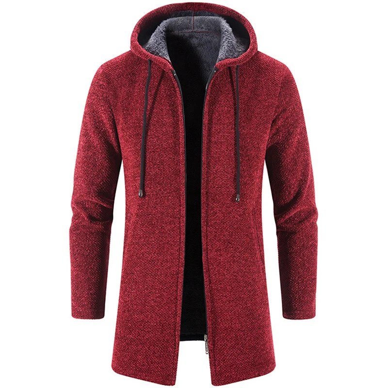 Herren Lang geschnittener Kapuzen‑Strickmantel mit Teddyfutter Nord Taschen