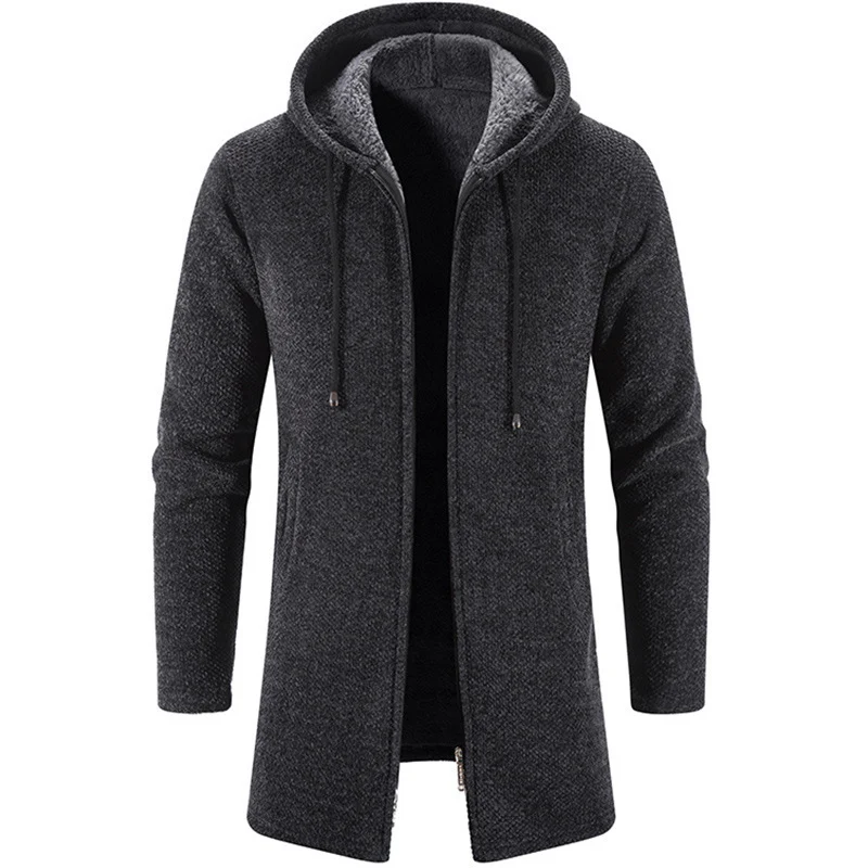 Herren Lang geschnittener Kapuzen‑Strickmantel mit Teddyfutter Nord Taschen