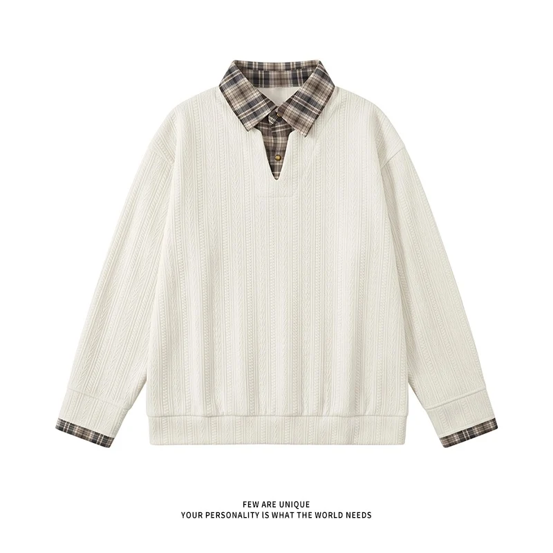 Herren Lagenlook-Pullover mit integriertem Karohemdkragen Nord Taschen